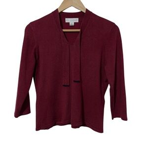 Petite Sophisticate Womens Silk Blend Knit Top with Tie Bow at Neck Office Work